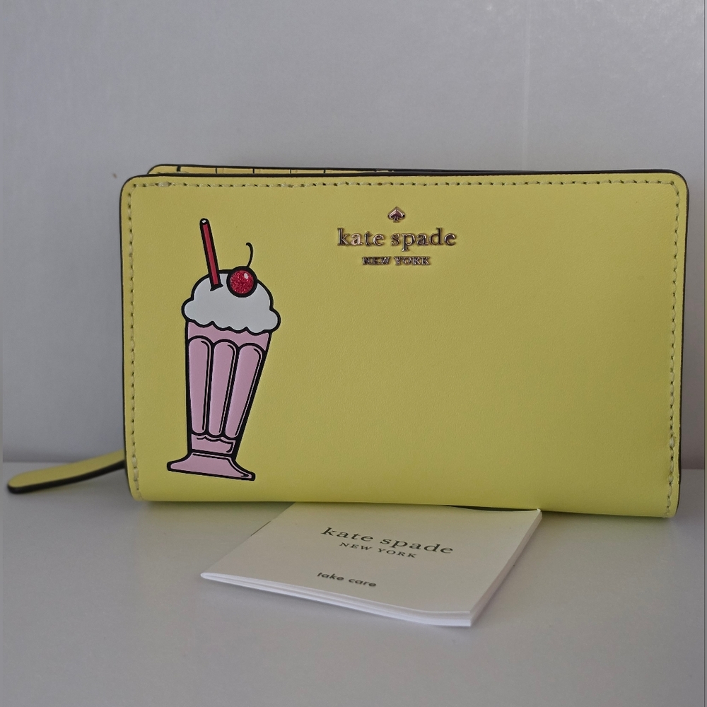 NWOT Rare Kate Spade Yellow Leather Bifold Milkshake Wallet